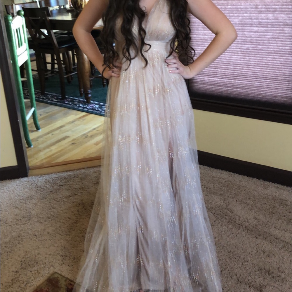 Long beautiful formal dress gold